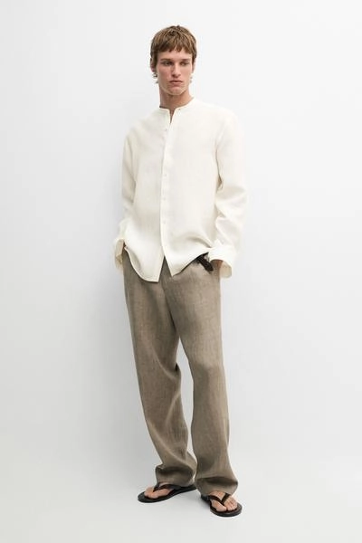 Рубашка с воротником стойка из 100% льна- Заказать в России