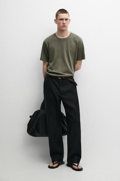 Massimo Dutti Футболка из льна и хлопка с двойным воротником купить с доставкой.