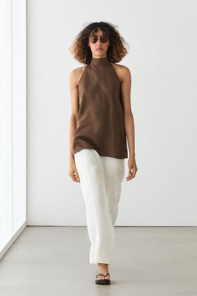 Massimo Dutti Топ на завязках из льна купить с доставкой.