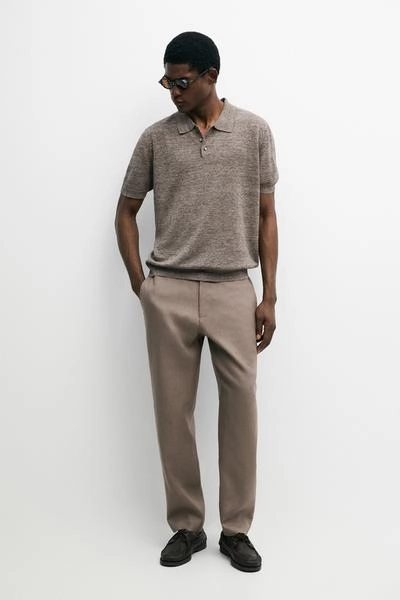 Поло из 100% льна в меланжевом стиле- Заказать в России