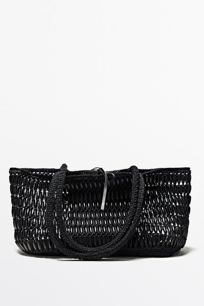 Massimo Dutti Сумка-тоут с деревянными деталями купить с доставкой.