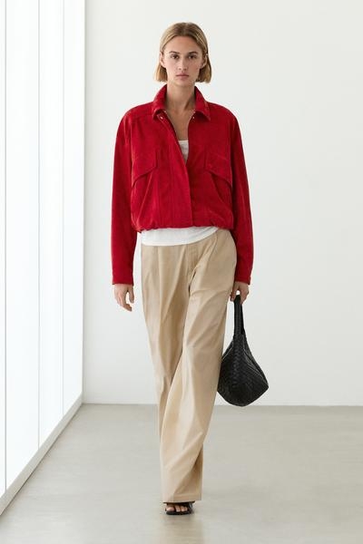 Massimo Dutti Замшевая кожаная куртка-бомбер с деталями кармана купить с доставкой.