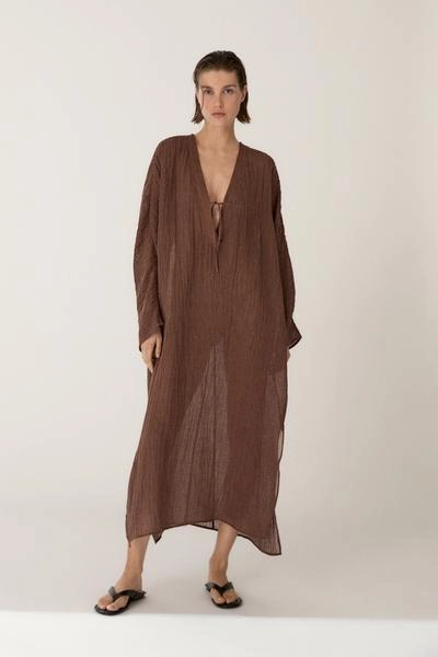 Massimo Dutti Платье-кафтан из смесового льна с завязкой на горловине