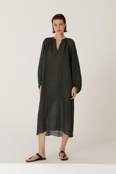 Massimo Dutti Платье свободного кроя из 100% льна с длинным рукавом купить с доставкой.