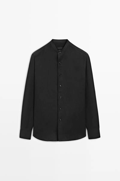 Рубашка с воротником стойкой из 100% льна- Заказать в России