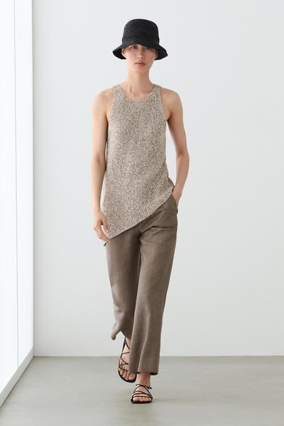 Massimo Dutti Брюки из льна с укороченным разрезом и зауженными штанинами