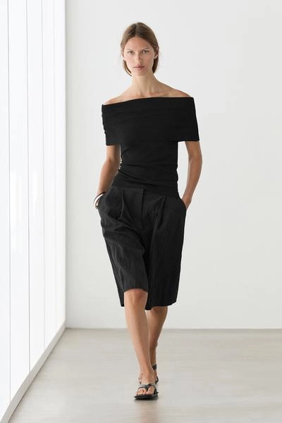 Хлопковый топ с открытыми плечами- Заказать в России