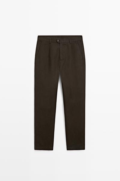 Massimo Dutti Прямые брюки из льна и хлопка с линией сгиба