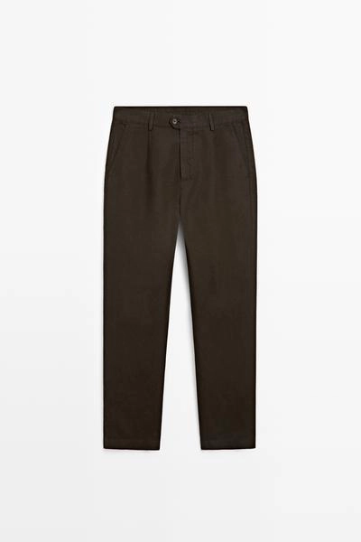 Прямые брюки из льна и хлопка с линией сгиба- Заказать в России