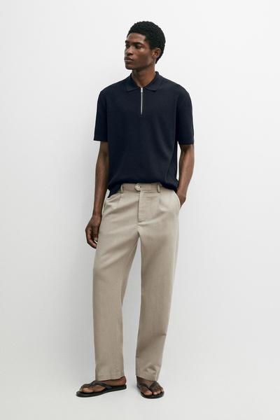 Massimo Dutti Прямые льняные и хлопковые брюки с линией вытачки