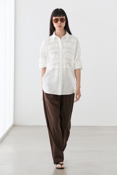 Massimo Dutti Рубашка из 100% льна с деталями биба купить с доставкой.