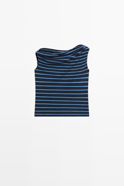 Massimo Dutti Майка из хлопка в полоску с драпировкой