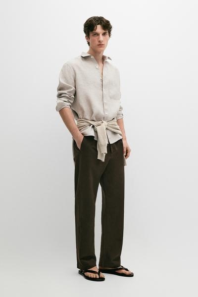 Massimo Dutti Рубашка из льна с карманом прямого кроя купить с доставкой.