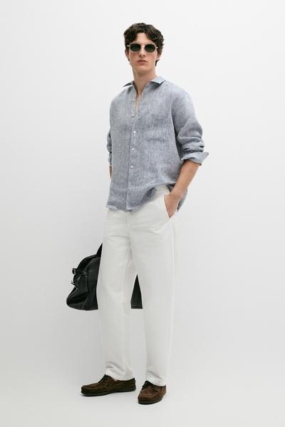 Massimo Dutti Рубашка из льна REGULAR FIT с карманом купить с доставкой.