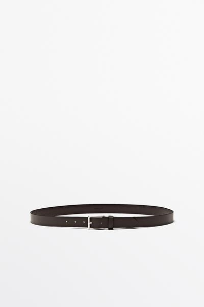 Massimo Dutti Кожанный ремень из натуральной кожи с прямоугольной пряжкой