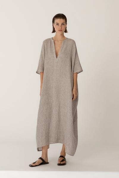 Massimo Dutti Платье-кафтан из смесового льна с вафельным плетением купить с доставкой.