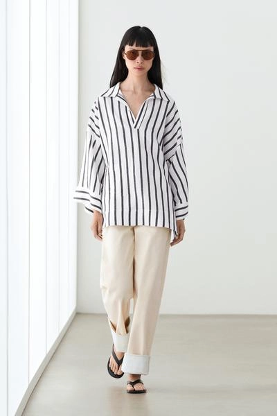 Рубашка с полосками в стиле oversize из льняной смеси- Заказать в России
