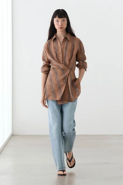Massimo Dutti Рубашка в полоску из 100% льна с перекрещивающимся узором