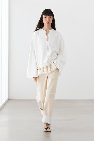 Massimo Dutti Блузка с вишивкой и бахромой