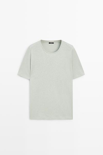 Massimo Dutti Футболка из смесового льна с короткими рукавами купить с доставкой.
