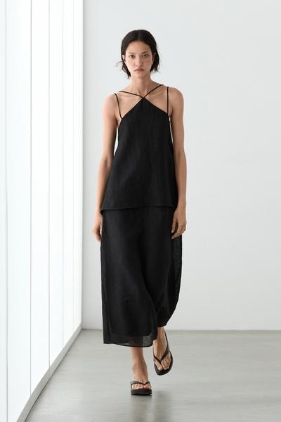 Massimo Dutti Платье из 100% льна с завязками купить с доставкой.