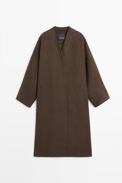 Massimo Dutti Пальто тренч из 100% льна купить с доставкой.