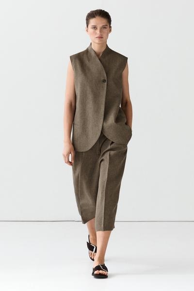 Massimo Dutti Жилет из меланжевого льна купить с доставкой.