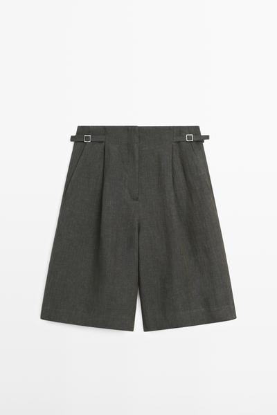 Massimo Dutti Длинные меланжевые льняные бермуды с деталями на пряжке
