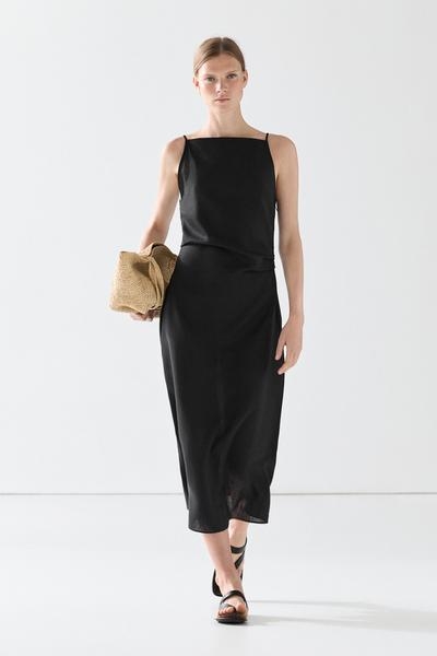 Massimo Dutti Плиссированное миди-платье из льняной смеси купить с доставкой.