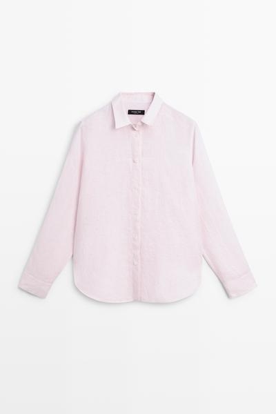 Massimo Dutti Рубашка из 100% льна с полосатыми деталями купить с доставкой.