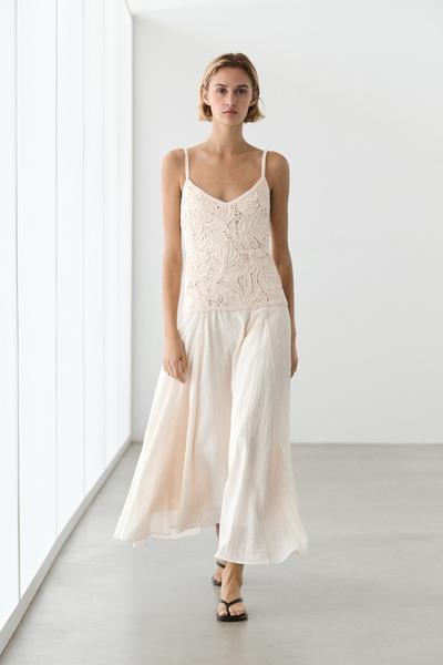 Massimo Dutti Длинное платье с контрастными кружевными деталями