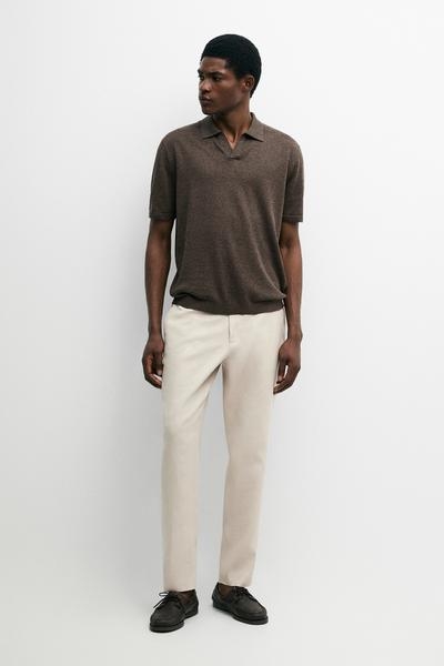 Massimo Dutti Поло с V-образным вырезом из льняной смеси