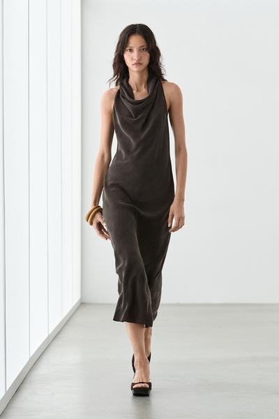 Massimo Dutti Платье миди с воротником лодочка купить с доставкой.