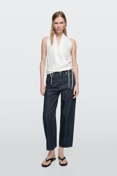Massimo Dutti Джинсы с завышенной талией широкого покроя укороченные