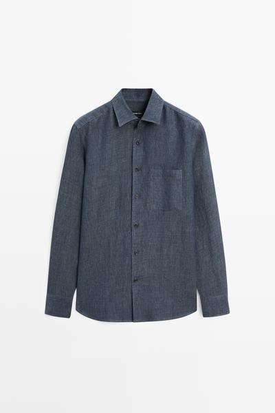 Massimo Dutti Рубашка из 100% льна с карманом