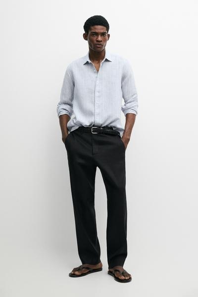 Massimo Dutti Рубашка в полоску из 100% льна с классическим кроем