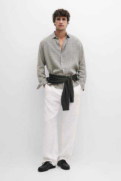 Massimo Dutti 100% льняная клетчатая рубашка