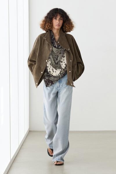 Massimo Dutti Укороченная замшевая кожаная куртка с пуговицами купить с доставкой.