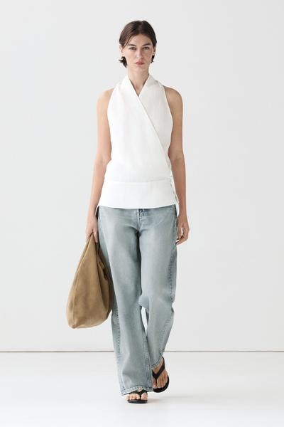 Massimo Dutti Топ из 100% льна с деталями корсетного пояса