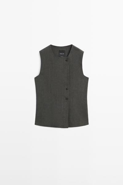Massimo Dutti Жилет из меланжевого льна с двубортной застежкой на пуговицах купить с доставкой.
