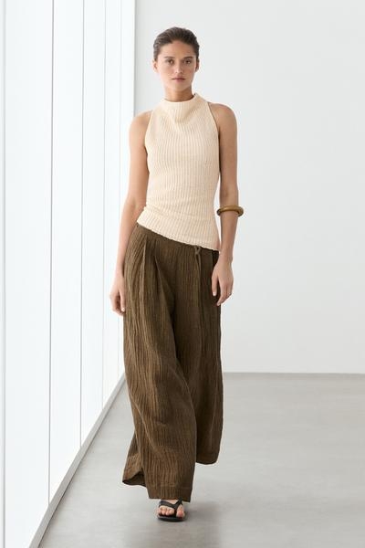 Massimo Dutti Брюки из льняной смеси со свободным кроем