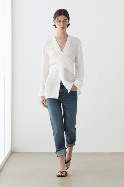 Massimo Dutti Блуза из льняной смеси с поясом купить с доставкой.