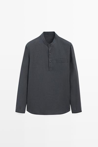 Massimo Dutti Рубашка из льна с застежкой на пуговицы и стойкой воротник - LIMITED EDITION купить с доставкой.