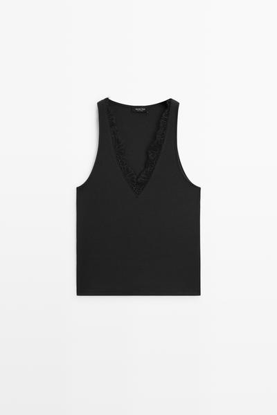 Massimo Dutti Топ с вырезом горловины и деталями из кружева