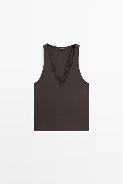 Massimo Dutti Топ с V-образным вырезом и кружевными деталями купить с доставкой.