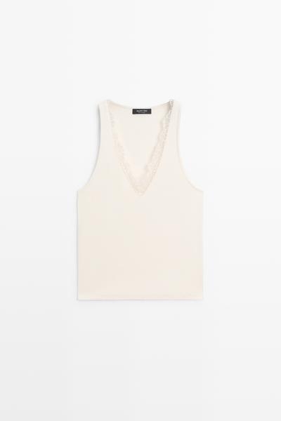 Massimo Dutti Топ с V-образным вырезом и кружевными деталями купить с доставкой.