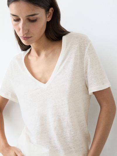 Massimo Dutti Льняная футболка с V-образным вырезом купить с доставкой.