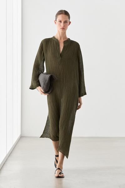 Massimo Dutti Платье-рубашка из смесового льна с вафельным плетением купить с доставкой.