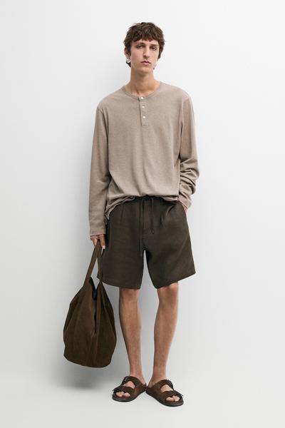 Massimo Dutti Мужская футболка с длинным рукавом и горловиной HENLEY