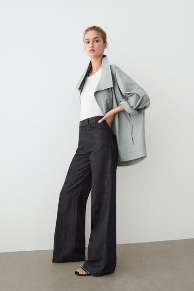 Massimo Dutti Джинсовые брюки-палаццо с высокой талией в комплекте